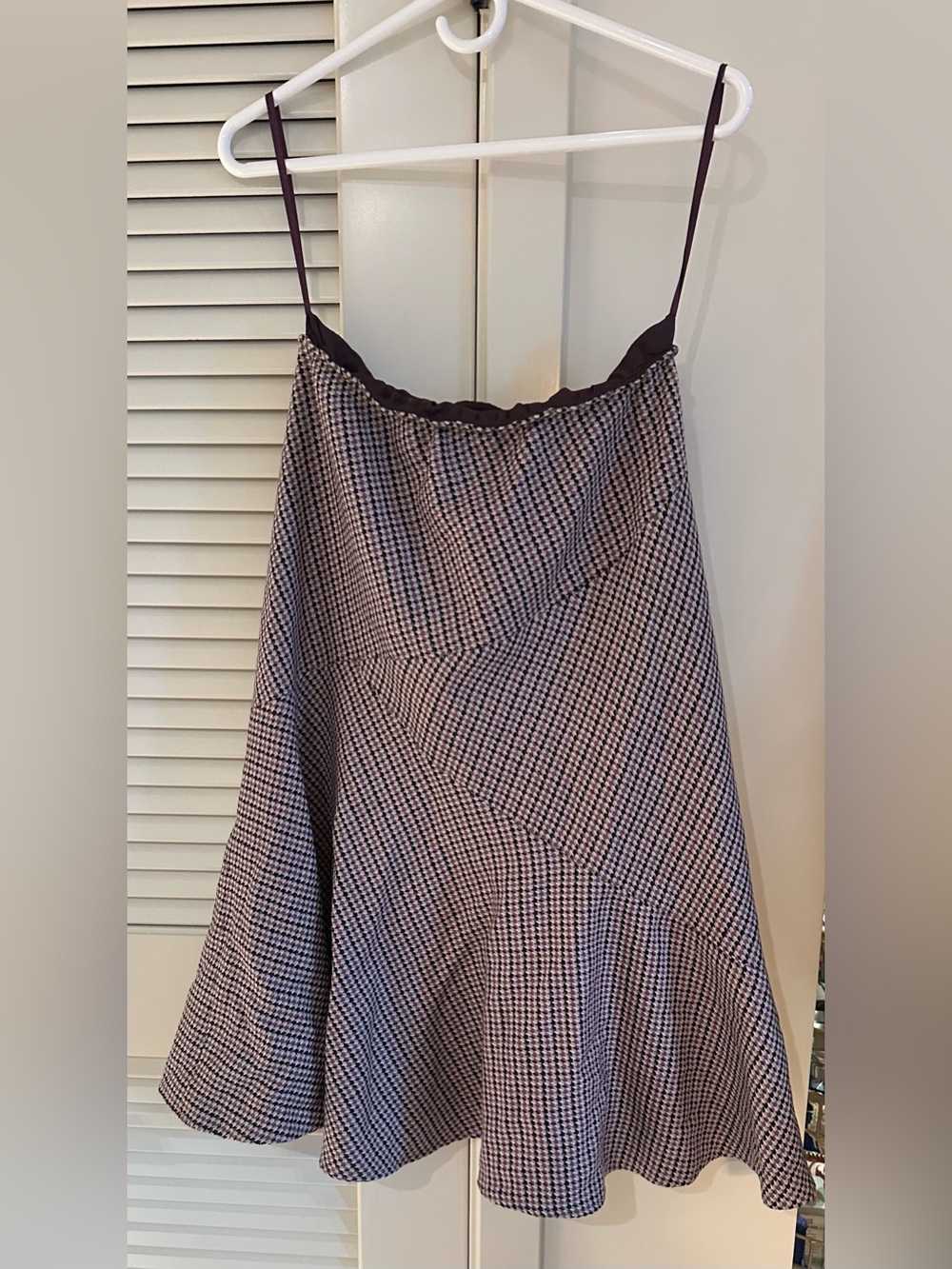 Vintage Anne Klein 100% Wool Plaid Midi Skirt Burgundy Purple Size 6